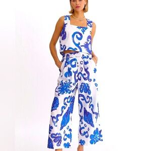 🆕🌿💙ENTRO: Blue Abstract Sea Print Pants LARGE